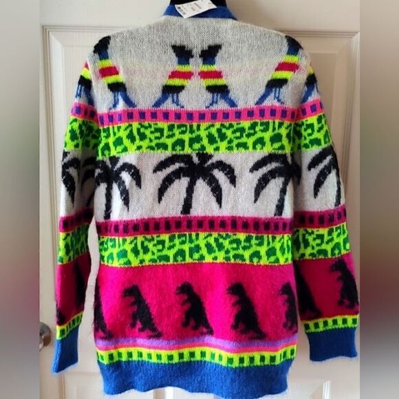 Saint Lauren Jacquard Mohair Dinosaur Cardigan in Multi Size XS - Picture 12 of 14